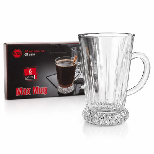 Cană din Sticlă 6/set, Model Bază Cristal Embosată, 10.5x7x6cm, Transparentă