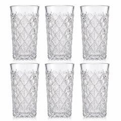 Pahar din Sticlă 6/set, Model Cristal 12.5cm, Embosat Tip Diamant, Transparent