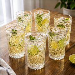 Pahar din Sticlă 6/set, Model Cristal 12.5cm, Embosat Tip Diamant, Transparent