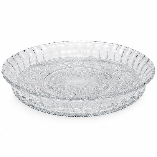 Platou din Sticlă 30x6cm, Model Cristal Floral, Transparent