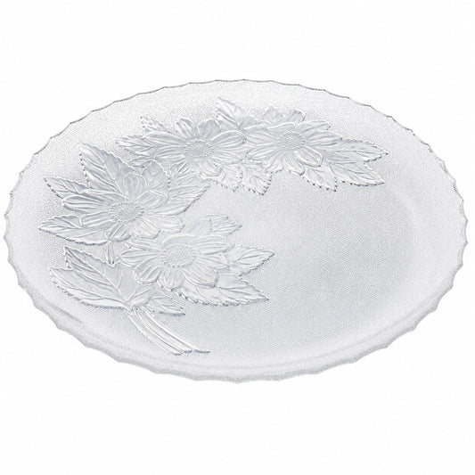 Platou din Sticla 30cm, Model Cristal Floral, Transparent