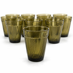 Pahar din Sticlă 12/set, Model Vintage Olive, 8.5cm Transparent Fumurie