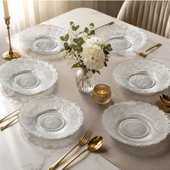 Farfurie Adâncă 15x3cm din Sticlă, 6/set, Model Cristal Decorativ