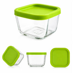 Caserola din Sticlă 3/set, cu Capac 6x9cm, Model Patrat