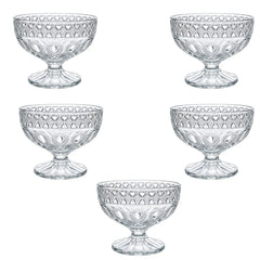 Cupă pentru Înghețată 6/set, din Sticlă 8.5x10.5cm, cu Picior, Model Cristal Floral Transparent 
