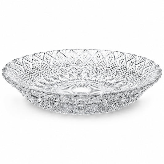Platou din Sticlă 30cm, Model Cristal Floral Geometric, Transparent