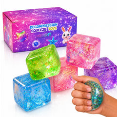 Cub Antistres Glitter, Ice Cube 3x3cm, Jucărie Senzorială Squishy din Gel Elastic, Stretch & Squeeze, Diferite Culori 