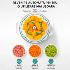Tocator Manual 1.5L Multifuncțional, cu 3 Lame din Oțel Inoxidabil, 27cm, pentru Legume și Carne 