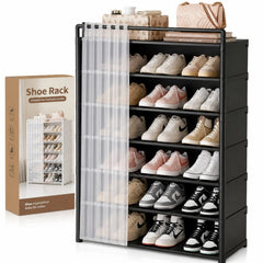 Dulap Organizator pentru Pantofi 105×68×28cm, Pantofar cu 7 Niveluri, cu Husă Antipraf și Structură Metalică, Diferite Culori 