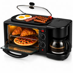 Aparat Multifuncțional 3 în 1 pentru Mic Dejun, 46.7x 28x21cm, Cuptor Electric 9L, Cafetieră 500ml și Plită Superioară, 2800W, SC-206 