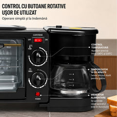 Aparat Multifuncțional 3 în 1 pentru Mic Dejun, 46.7x 28x21cm, Cuptor Electric 9L, Cafetieră 500ml și Plită Superioară, 2800W, SC-206 