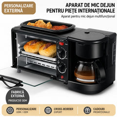 Aparat Multifuncțional 3 în 1 pentru Mic Dejun, 46.7x 28x21cm, Cuptor Electric 9L, Cafetieră 500ml și Plită Superioară, 2800W, SC-206 