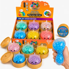 Jucarie Squishy Dumpling, Model Unicorn cu Paiete Sclipitoare și Bile Mari în Interior 10 cm, în Cutie din Plastic, Antistres, Super Moale și Elastică, Diferite Culori