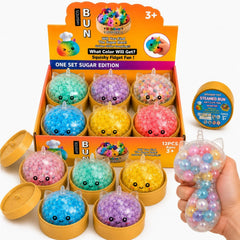 Jucarie Squishy Dumpling, Model Unicorn cu Bile Mari în Interior 10cm, în Cutie Plastic, Antistres, Super Moale și Elastică, Diferite Culori 