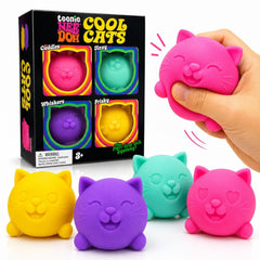 Jucărie Squishy Pisica 4/Set, Model Cool Cats 5cm, Slow Rising, Antistres, Moale și Elastică, Diferite Culori 