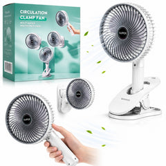Ventilator Portabil cu Clemă 30×16cm, USB Reîncărcabil, 3 Trepte de Viteză, Rotire Reglabilă 360°