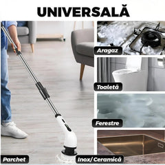 Perie Electrică de Curățare 9 în 1, 25W, 110–120cm Reîncărcabilă USB, Mâner Telescopic Extensibil, 9 Capete Interschimbabile, Multifunctionala 