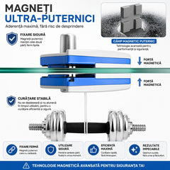 Curatator Magnetic pentru Geamuri cu Două Fețe, 16x13.5x6cm, cu Șnur de Siguranță și Bureți de Rezervă, Curățare Interioară și Exterioară Simultană 