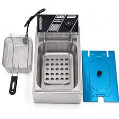 Friteuză Electrică Profesională din Inox, 45×29×26cm, 3.5kg, Termostat Reglabil, Coș din Oțel Inoxidabil cu Capac Inclus, 2500W 