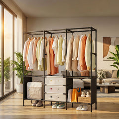 Dulap Textil Modular 122x41x188cm cu Uși Rabatabile, Organizator pentru Haine și Depozitare, Cadru Metalic 