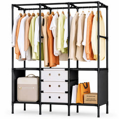 Dulap Textil Modular 122x41x188cm cu Uși Rabatabile, Organizator pentru Haine și Depozitare, Cadru Metalic 