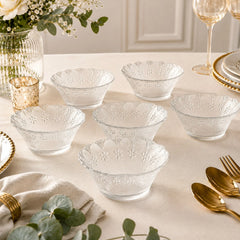 Bol din Sticlă 6/set, Transparent 12.5x5cm, Model Floral