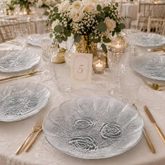 Farfurie Adâncă 6/set, din Sticlă, 23x3.5cm, Model Floral Transparent