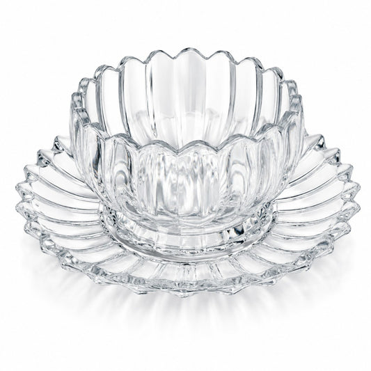 Cupa 10x6cm, cu Farfurie 16cm din Sticlă, 6/set pentru Înghețată, Model Cristal 