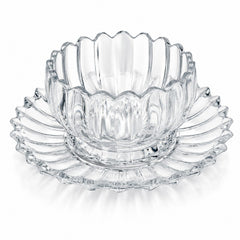 Cupa 10x6cm, cu Farfurie 16cm din Sticlă, 6/set pentru Înghețată, Model Cristal 