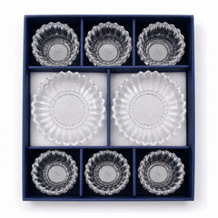 Cupa 10x6cm, cu Farfurie 16cm din Sticlă, 6/set pentru Înghețată, Model Cristal 