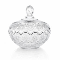 Bol cu Capac 14x13cm din Sticla, Model Cristal