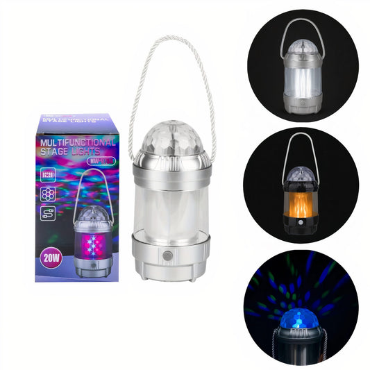 Lampa LED 19x9cm Felinar Portabil Multifunctional 3in1, Lumina Alba Glob Disco si Lumina Alb Cald Efect Flacara Engros