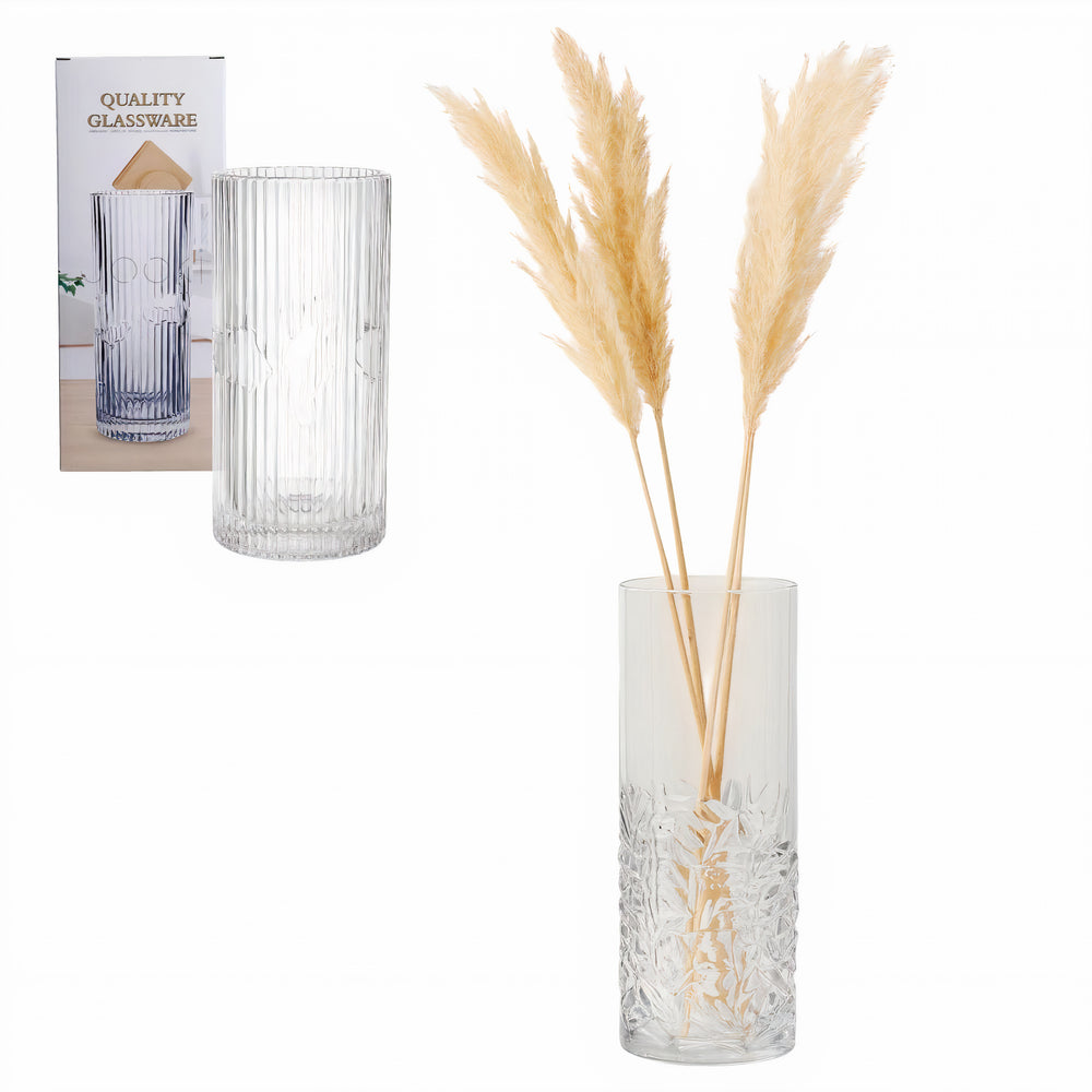 Vaza pentru Flori 25x12cm, din Sticla Groasa, Transparenta, Diferite Modele Modele Engros