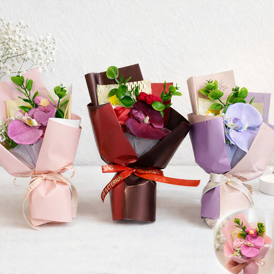 Decorațiune Artificială 3/set Buchet din Plastic si Material Împletit, 25cm în Cutie de Cadou cu Fereastră Diferite Culori Engros