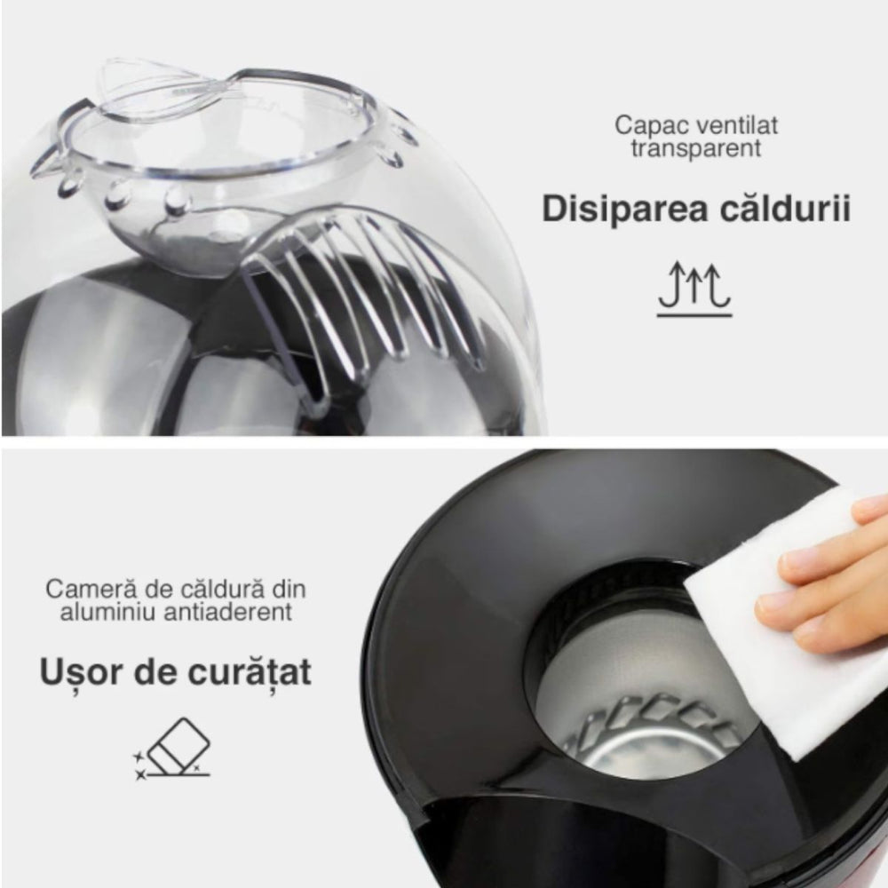 Mașină de Popcorn Electrică Automată 30×17×12cm, cu Aer Cald Operare cu un Singur Buton Fără Ulei Engros
