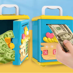 Pușculiță Electronică pentru Copii 21.5x13x12cm, cu Deblocare prin Amprentă Card și PIN Diferite Modele Engros