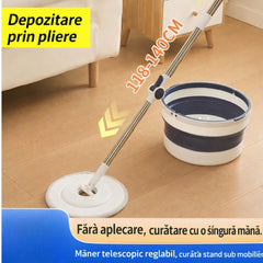 Mop Rotativ cu Mâner Telescopic 118–140cm si Găleată Pliabilă 32x19cm, Stoarcere prin Rotire din Plastic Engros