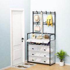 Organizator 169x35x57cm, Cuier cu Suport pentru Pantofi, Structură Metalică, Sertare cu Husă din Material Textil