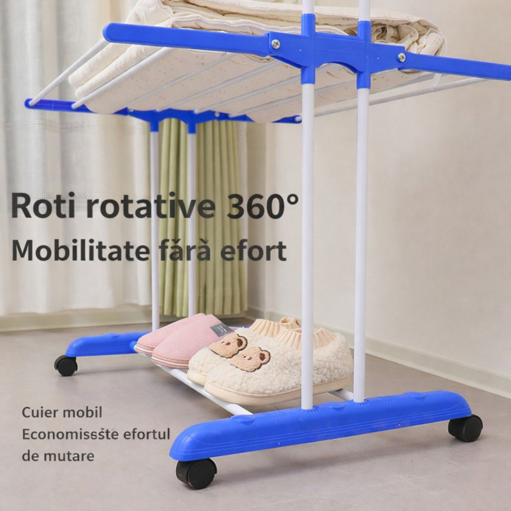 Uscător Haine 165.5×75×52cm cu 3 Niveluri din Metal, Susținere 50kg cu 2 Bare și 2 Suporturi pentru Umerașe Engros