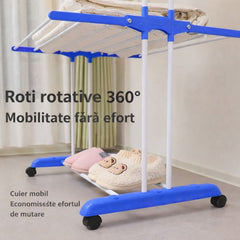 Uscător Haine 165.5×75×52cm cu 3 Niveluri din Metal, Susținere 50kg cu 2 Bare și 2 Suporturi pentru Umerașe Engros
