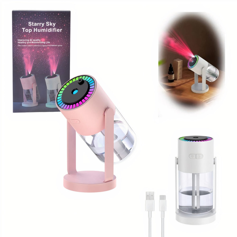 Umidificator Portabil 8x8x16cm LED, cu Proiector Stele Difuzor de Arome și Lumină Ambientală Engros