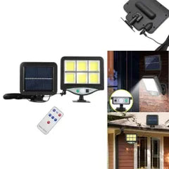 Lampa Solara LED 15x14cm cu Panou Solar 13x12cm, de Exterior 128-4COB Senzor de miscare, Telecomanda, Rezistenta la Apa