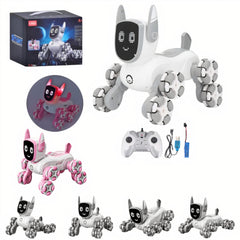 Cățel Robot Interactiv 19x15x16cm cu 8 Roti Omni-Direcționale Mișcări Acrobați , Lumină și Muzică Control prin Telecomandă Baterie Durabilă și Ecran LED Animat Diferite Culori Engros
