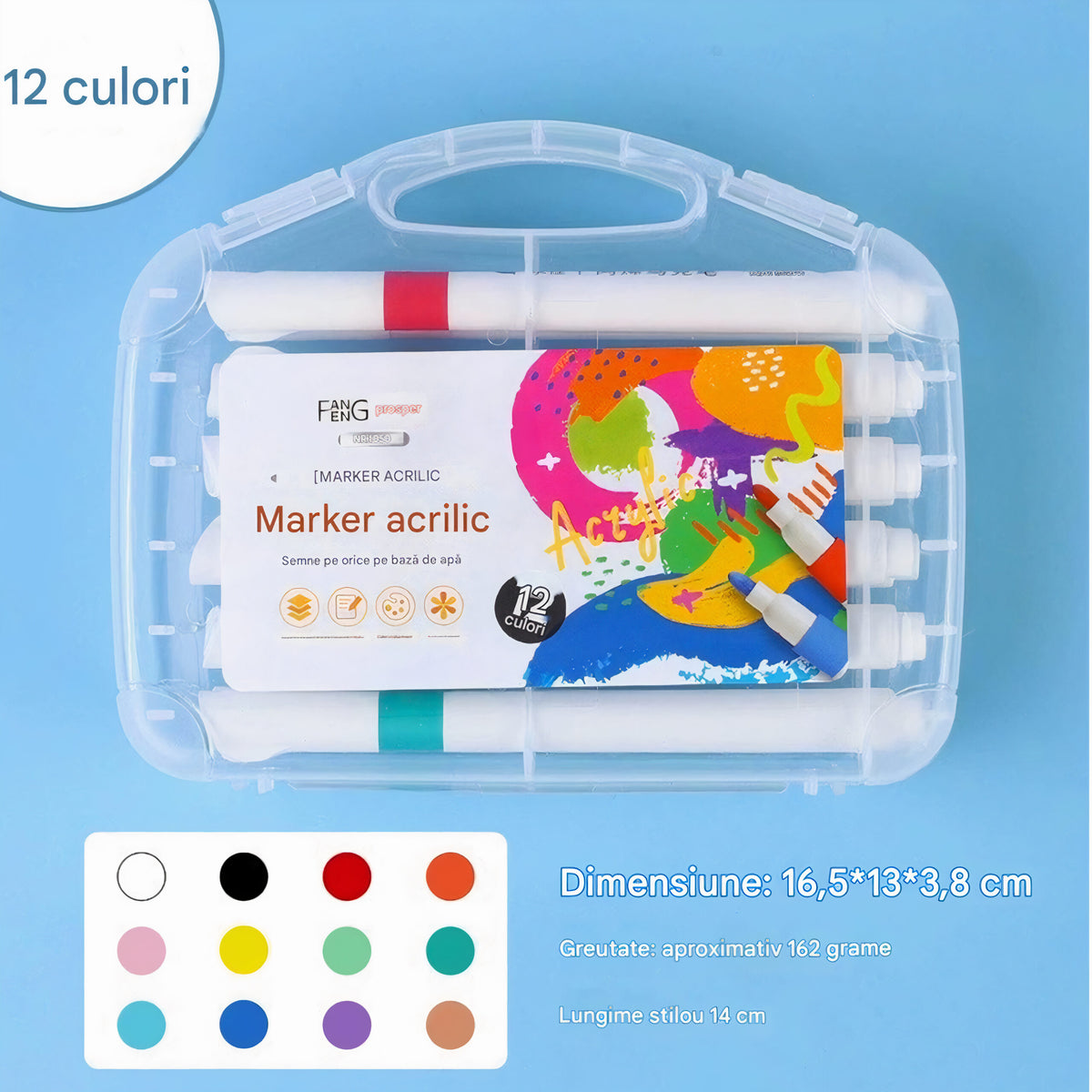 Carioci Acrilice 12/Set, Diferite Culori, 14 cm Engros