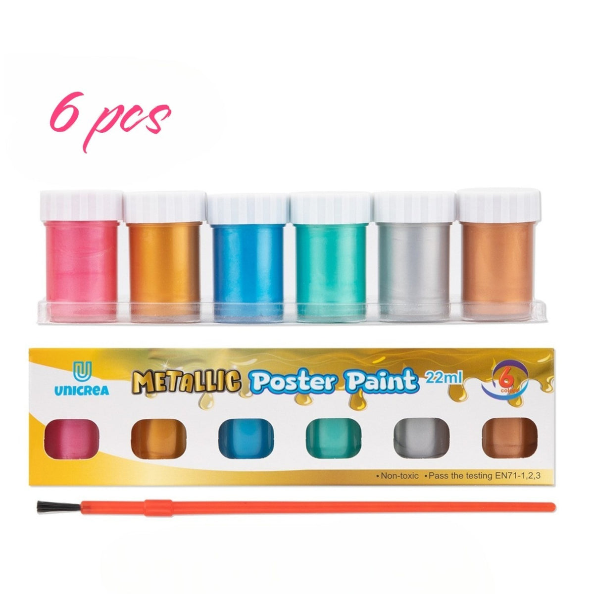 Acuarele la Borcan 22ml Metallic 6/set, Diferite Culori cu Pensula Engros