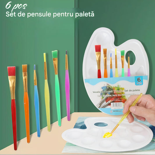 Paleta de Pictat 21x16x13cm din Plastic, cu 6 Pensule Diferite Modele Engros