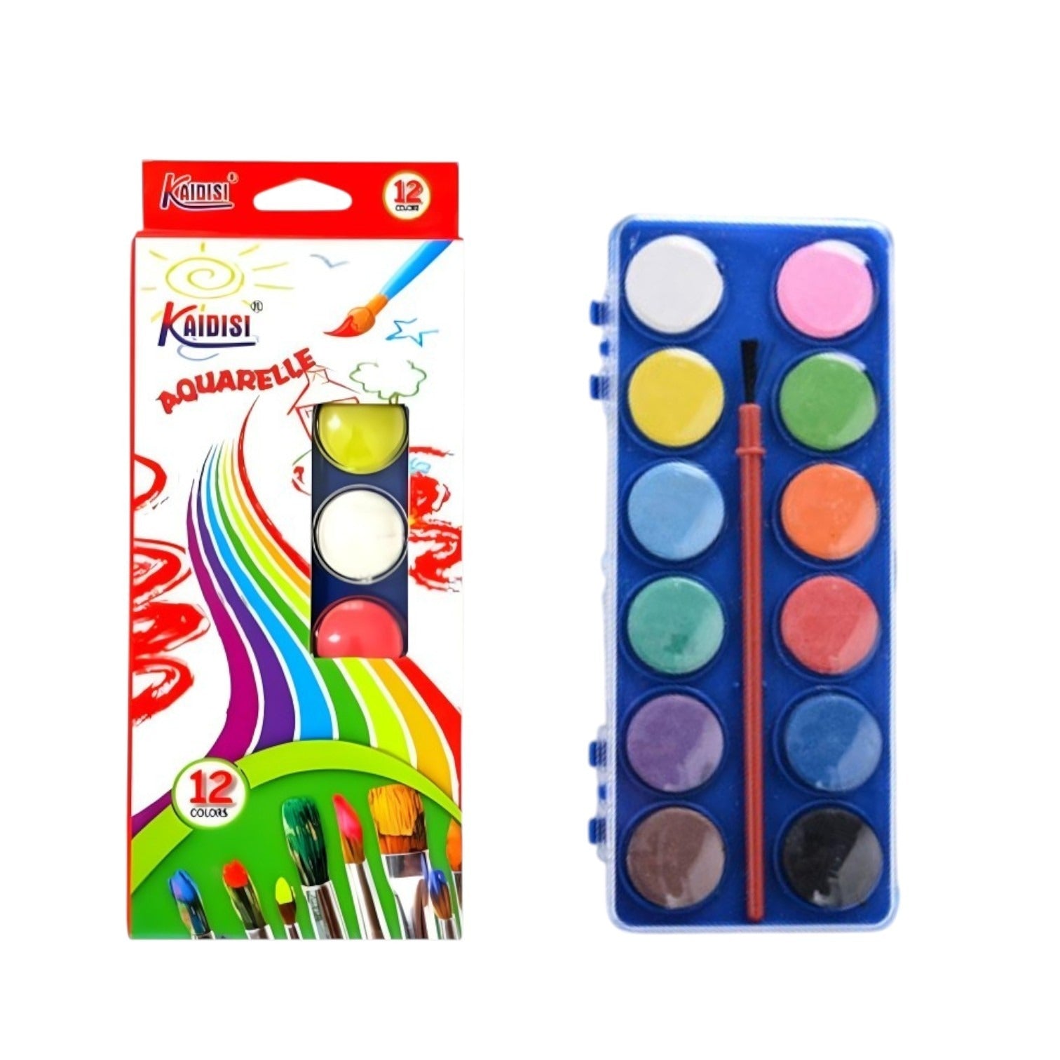 Acuarele pe Baza de Apa 12 Culori cu Pensula 12cm, Tip Pastila Mica Engros