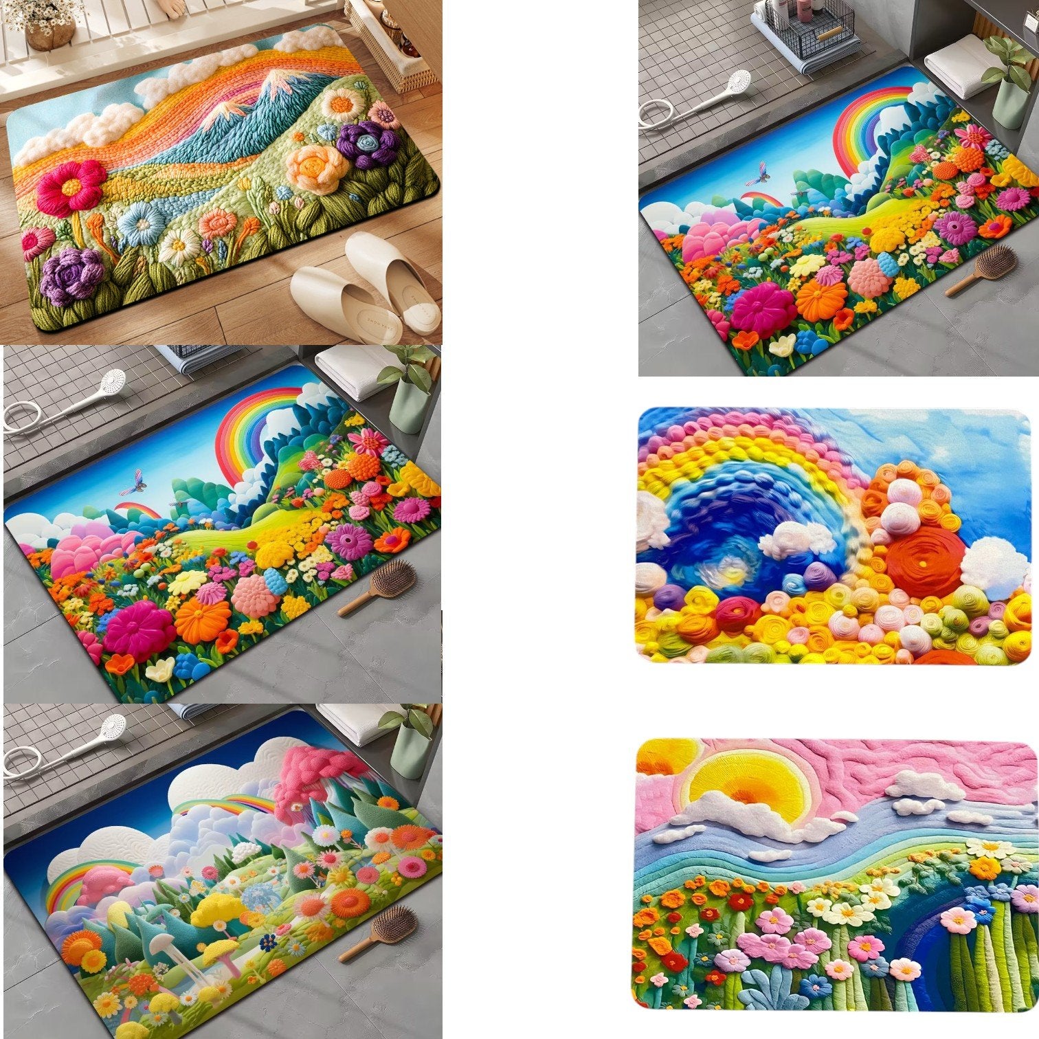 Covoraș Antiderapant 38x58cm pentru Baie, cu Imprimeu 3D Diferite Modele Florale Engros