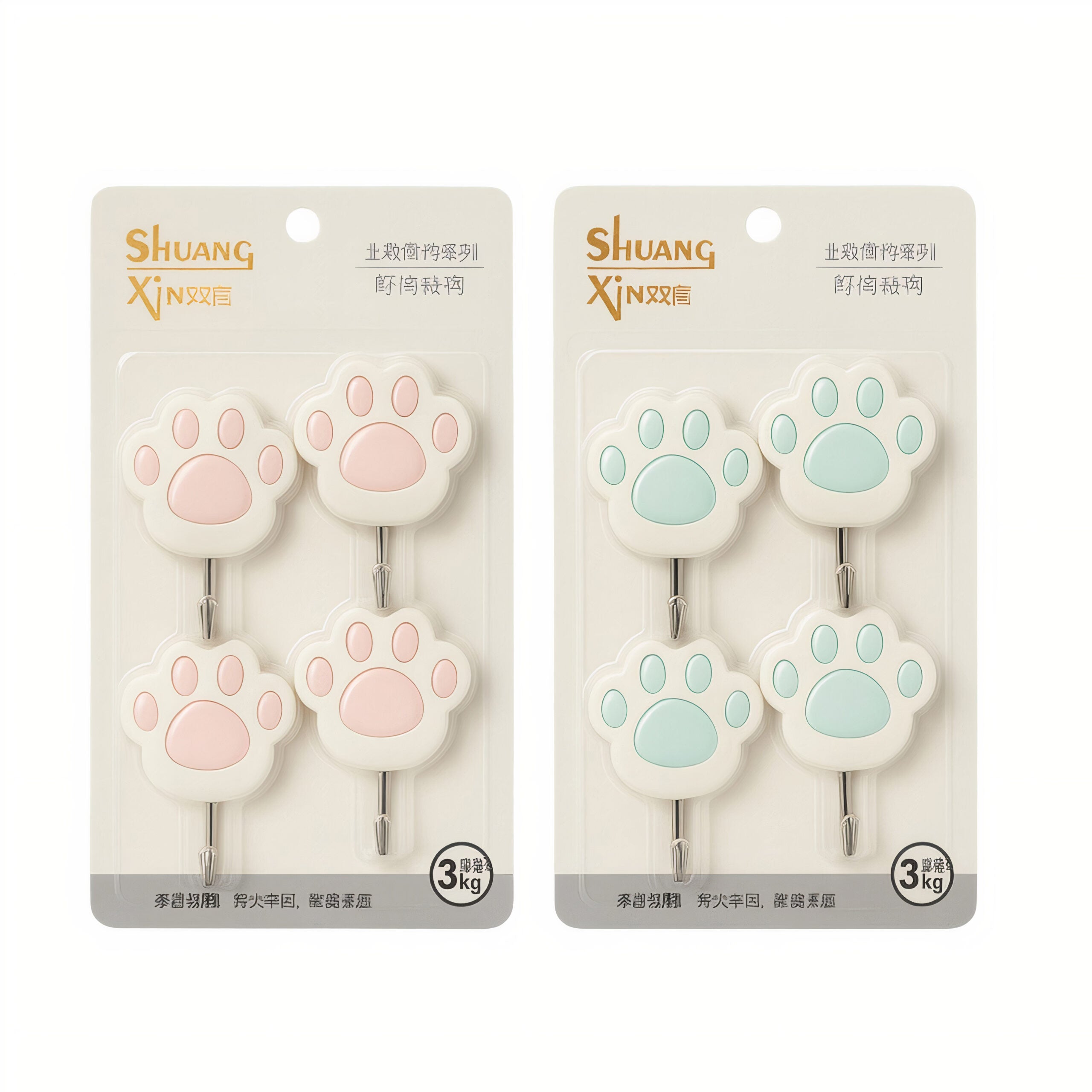 Cârlige de Perete cu Adeziv 8cm Model Lăbuță 4/set, Suport 3kg, Diferite Modele Engros