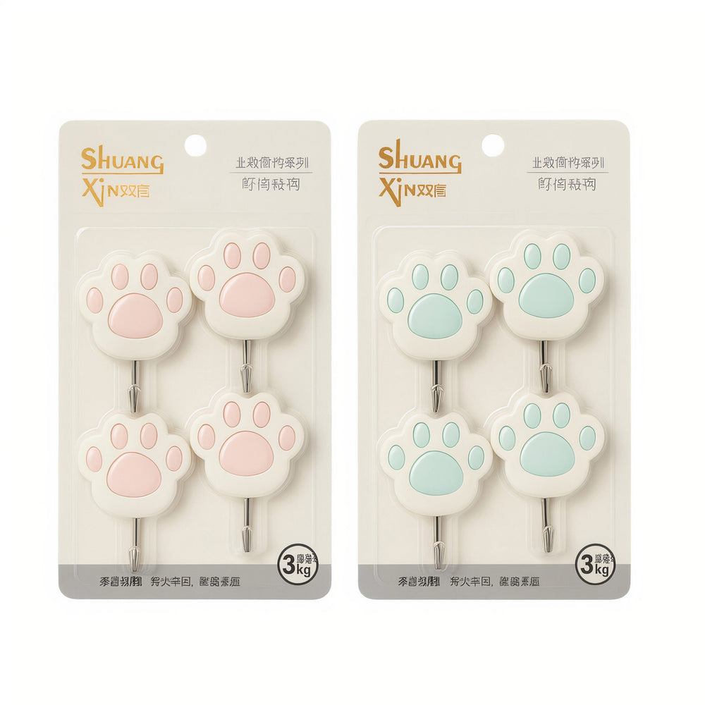 Cârlige de Perete cu Adeziv 8cm Model Lăbuță 4/set, Suport 3kg, Diferite Modele Engros